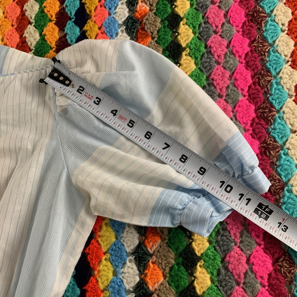 Vintage 80s Bee Darlin Puff Sleeve High Neck A-Line Striped Cottagecore … - Picture 8 of 13